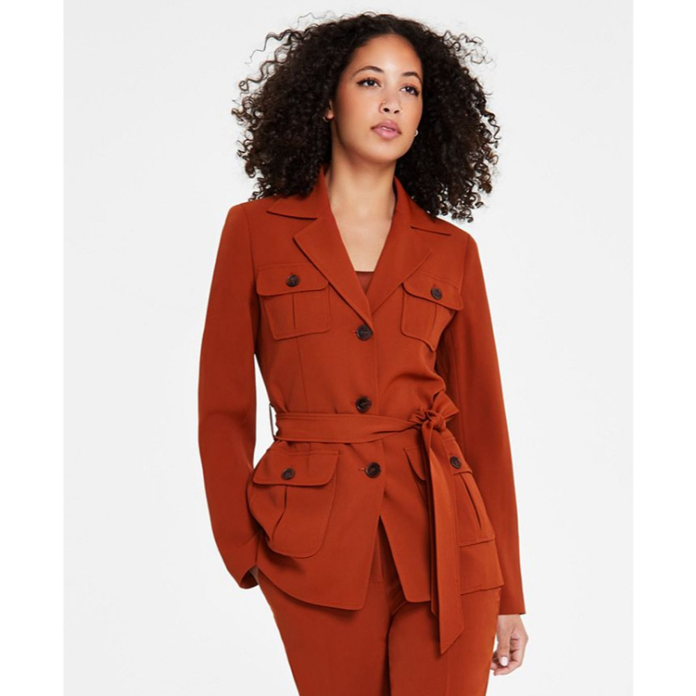 Bar III Women's Size XXS Brown Belted Safari Cargo-Pocket Jacket NWT